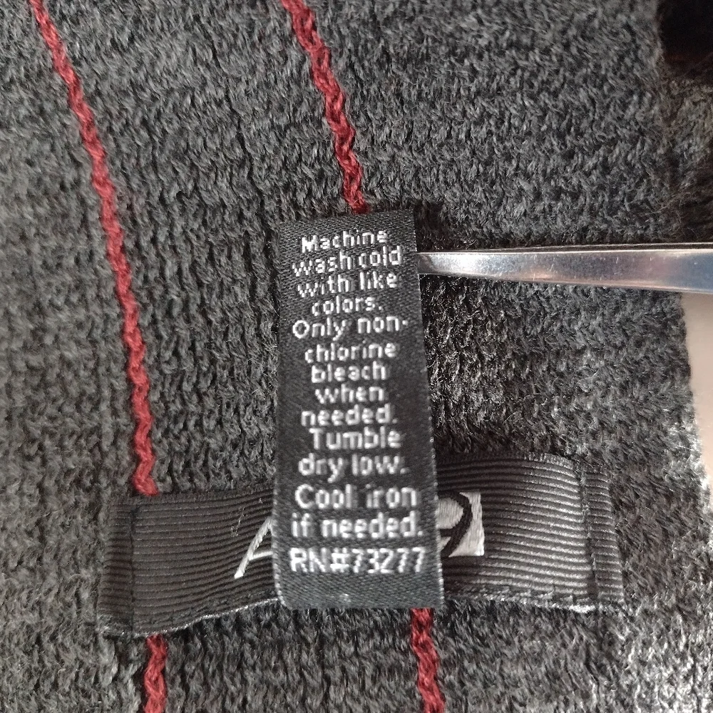 Apt. 9 Gray and Black Striped Scarf with Red Pinstripes